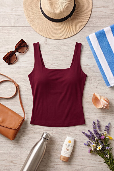 uyguntarz Women's Burgundy Stylish Athlete Square Neck Thick Strap Casual Bas...