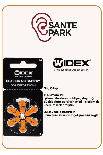 WİDEX Isitme Cihazi Pili - 10 Paket 13 Numara Pil - Kulak Cihazi Pili - Isitme Cihazi Pili 13 Numara