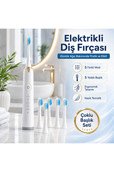 Enjoy Şarjlı Elektrikli Diş Fırçası 7 Adet Yedek Yumuşak Başlıklı Beyaz Renk ...