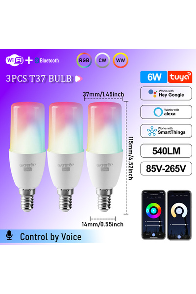Choice6 6w 3PCS 1-10PCS Smart RGB Tuya T37 E14 Wifi Led Bulb Light 6W CW WW C...