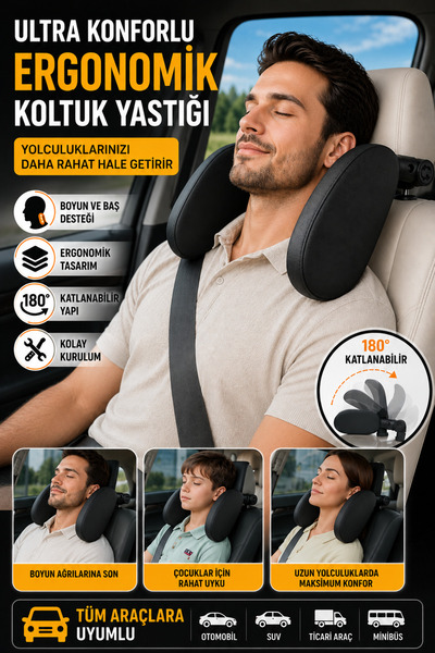 Polham Ultra Konforlu Araç İçi Ön ve Arka Koltuklara Uyumlu Yastık, Ergonumik...