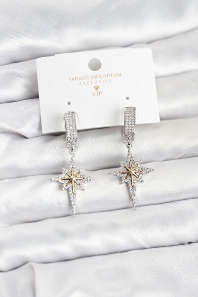 Inure Jewelry Zircon Stone Silver Color Brass Polar Star Model Women's Earrings