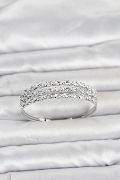 Inure Jewelry Brass Silver Color Barley Cut Zircon Stone Row Model Women's Br...