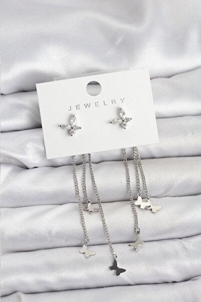 Inure Jewelry أقراط نسائية متدلية من النحاس الفضي على شكل فراشة
