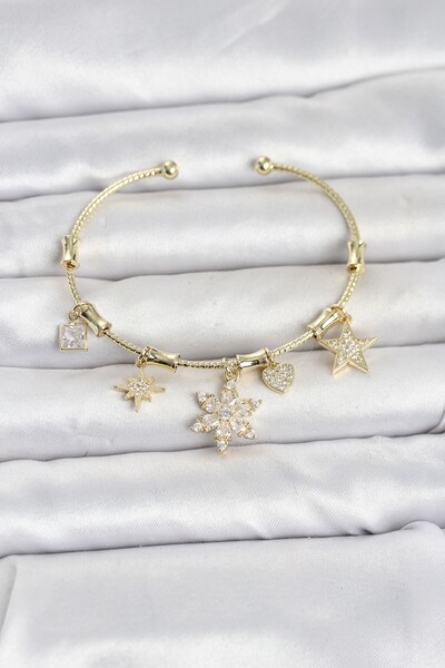 Inure Jewelry سوار نسائي من النحاس ذهبي اللون بتفاصيل زهرة اللوتس