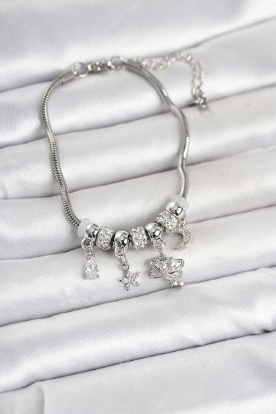 Inure Jewelry Brass Silver Color Charmlı Women's Bracelet