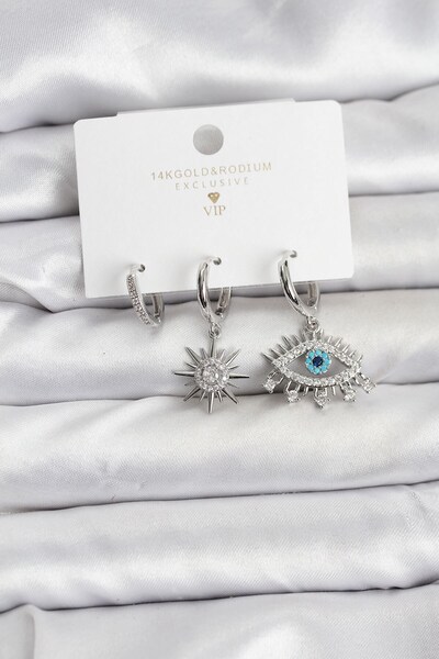 Inure Jewelry طقم أقراط نسائية من النحاس الفضي مكون من 3 قطع من موديل جاي