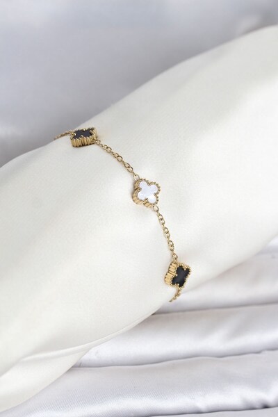Inure Jewelry سوار نسائي من الفولاذ 316L باللون الذهبي والأسود والأبيض طراز ب...