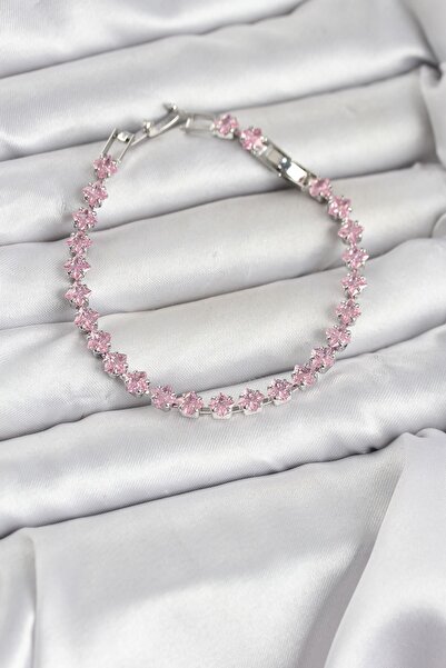 Inure Jewelry Pink Square Zircon Stone Silver Color Brass Waterway Women's Br...