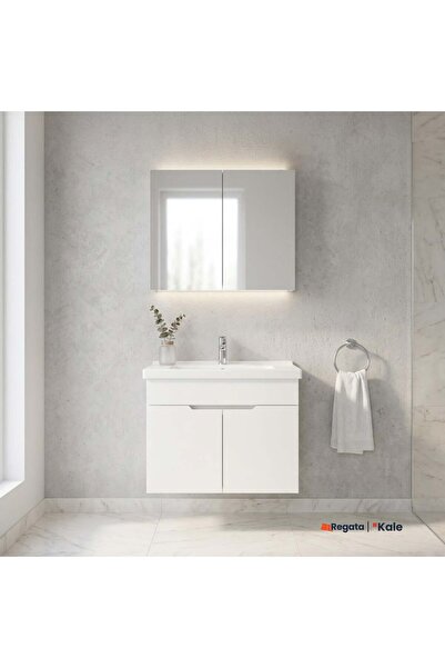 KALE Stora 80 cm Set Parlak Beyaz (Lavabo Dolabı + Aynalı Dolap)