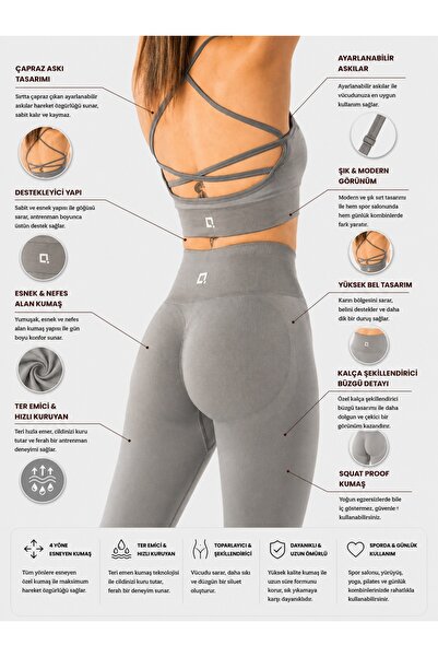 HARSFIT طقم بيلاتس ولياقة بدنية بدون خياطة مع سروال ضيق وبلوزة - بريزا وجريبا