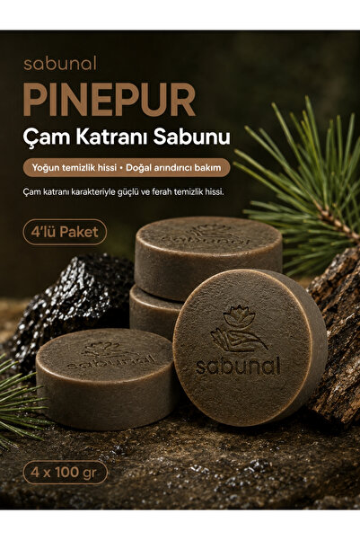 sabunal Pinepur Pine Tar Soap 4 Pcs - Scalp, Oily Skin and Intensive Purifyin...