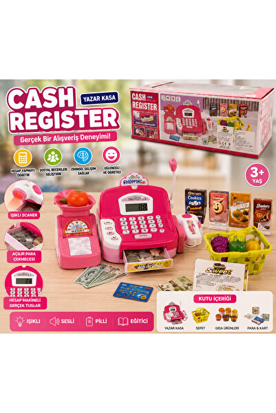 TRUST STORE Pembe Dijital Yazar Kasa Oyuncak Seti Sesli Işıklı Kasiyer Market...