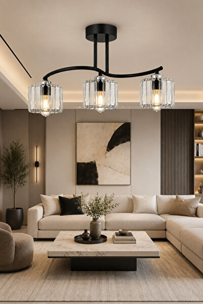 ESSLİGHT AHU 3’LÜ AVİZE KRİSTAL TAŞLI DEKORATİF AYDINLATMA