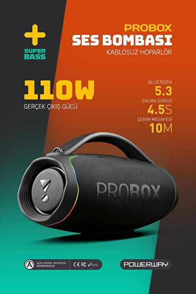 POWERWAY Probox 110W Güç Usb Hafıza Kartı Aux Fm Led Işıklı Bluetooth Hoparlö...