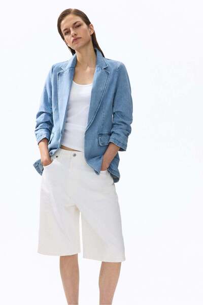 H&M Gathered-sleeve denim blazer