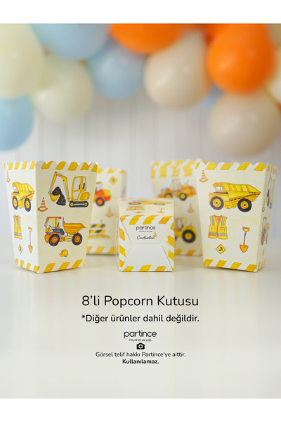 partince İnşaat Tema 8'li Popcorn Patlamış Mısır Kutusu