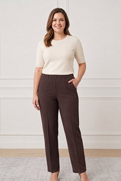 Ravencia Women's Elastic Waist, Side Pockets, Front Stitching, Straight Leg T...