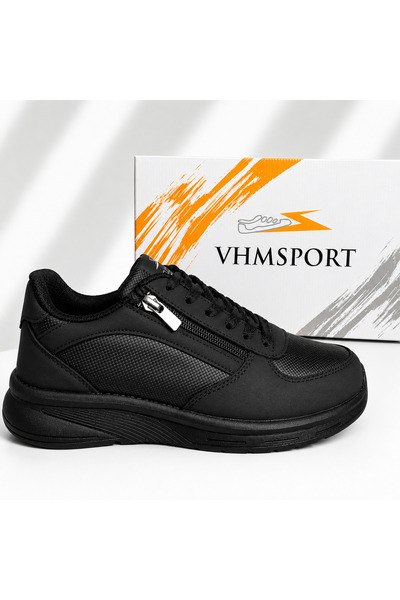 Vhm Unisex Black Sports Shoes with Zippers and Laces |   Comfortable Daily Wa...