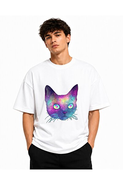 Inscriptie Ουνισέξ Βαμβακερό T-shirt Υψηλής Ποιότητας  "Γάτα του Γαλαξία "