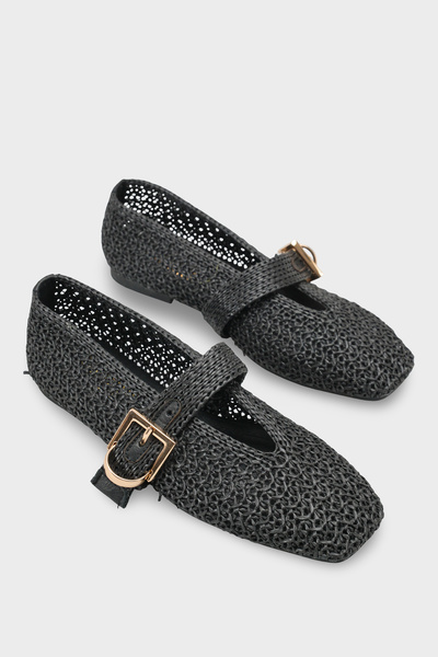Capone Outfitters Audre Hand Knitted Straw Leather Lined Women's Ballerinas