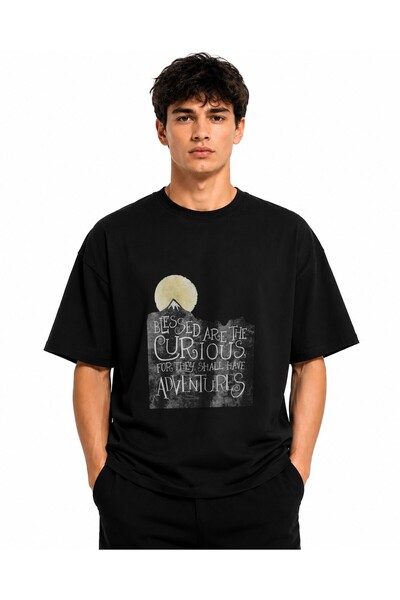 Inscriptie Unisex Premium Cotton Casual T-Shirt "Happy are the curious"