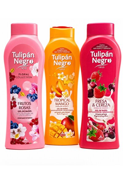 Tulipan Negro Set 3 x gel de dus - Frutos Rosas, Mango, Cereza