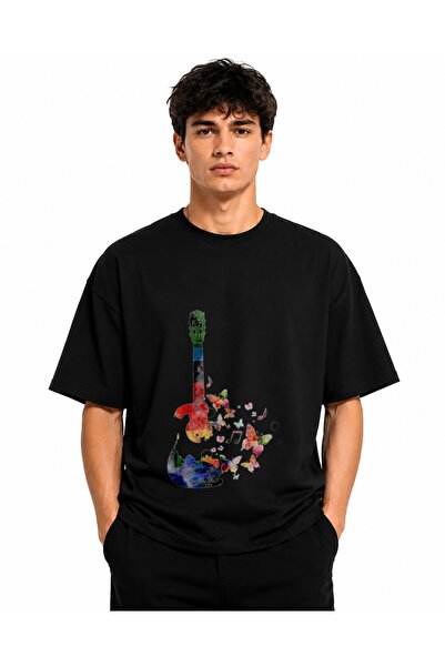Inscriptie Ουνισέξ Βαμβακερό T-shirt Υψηλής Ποιότητας  "Πεταλούδες με κιθάρα "