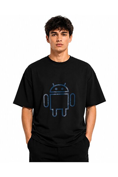 Inscriptie Unisex Premium Cotton Casual T-Shirt "Android logo white"
