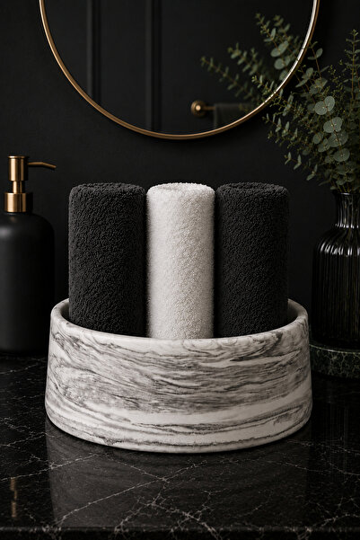 betonmall Marble Patterned Concrete Towel Holder Bathroom Toilet WC Multi-Pur...