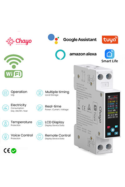 TONGOU قاطع دائرة ذكي Tuya WIFI قابل للتعديل 1P 50A 1-50A مع عداد طاقة LED وع...