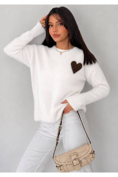 dağons Heart Patterned Beard Knitwear Soft Sweater