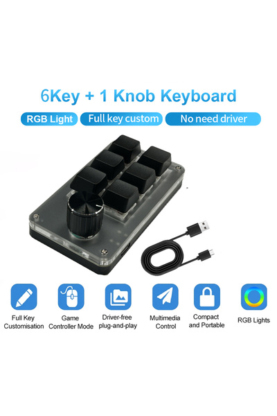 Choice Red Switch black 6 Keys 1 Knob Mini Macro Mechanical Keyboard USB RGB ...