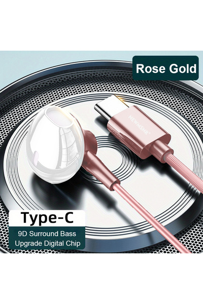 Choice Type-C pink Metal 9D Surround Bass Type C&3.5mm Headphones Wired Contr...