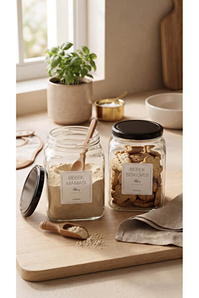 zezedesing Decorative Glass Jar 1.6lt Black Lid (Baby Food-Baby Biscuit)