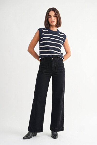 blue white Women's High Waist Wide Leg Lycra Anthracite Jean Trousers