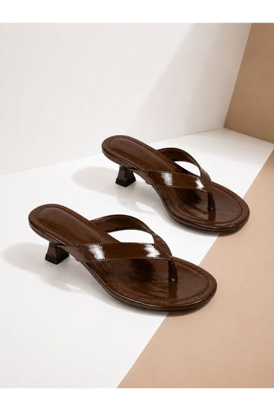 CİMİLİ SHOES Women's Bitter Brown Flip-Flop Heeled Slippers Orthopedic Women'...