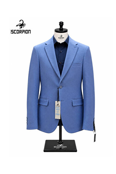 Plus Scorpion Sacou slim fit pentru bărbați, albastru, din țesătură texturată...