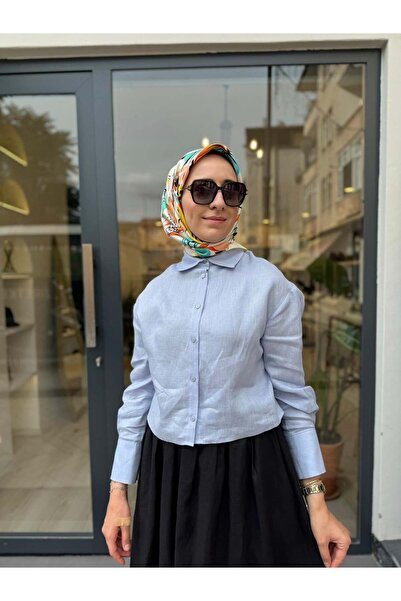 Babil Butik TD3682 Kısa Kadın Gömlek Bebek Mavi
