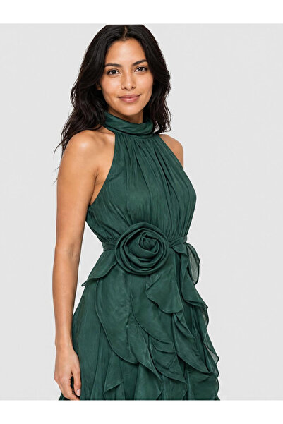 SERAPHINE Rochie damă maxi cu guler halter și volane verde