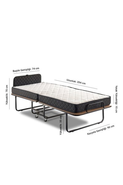 Niron Xl Katlanır Yatak | 90x200 Iki Parçalı Portatif Yaylı Yatak Ve Katlanabilir Karyola