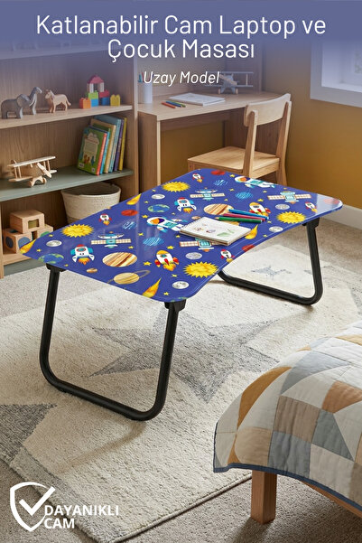 Nandy Kids Sklopivi stonič za laptop sa staklenom površinom i svemirskim uzor...