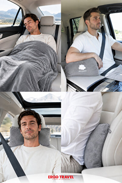 Viscofoam Ergo Blanket Yastığa Dönüşen Katlanabilir Seyahat Battaniyesi – Araç, Uçak, Otobüs ve Kamp İçin 160x110 cm Gri | Ergo Travel