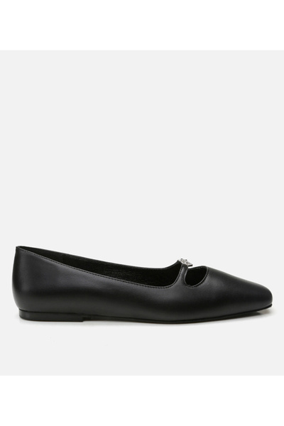 Hotiç Women's Leather Mary Jane Black Ballerinas