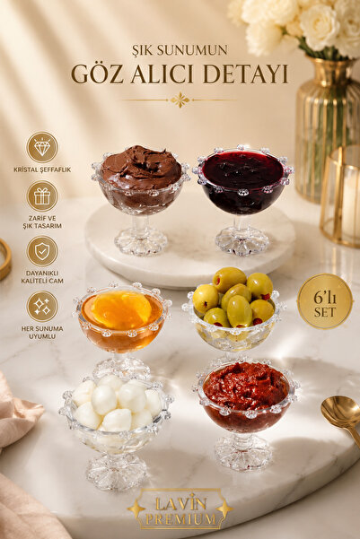 YzHome 6-Piece Glass Footed Daisy Design Coffee Bowl, Turkish Delight Bowl, B...