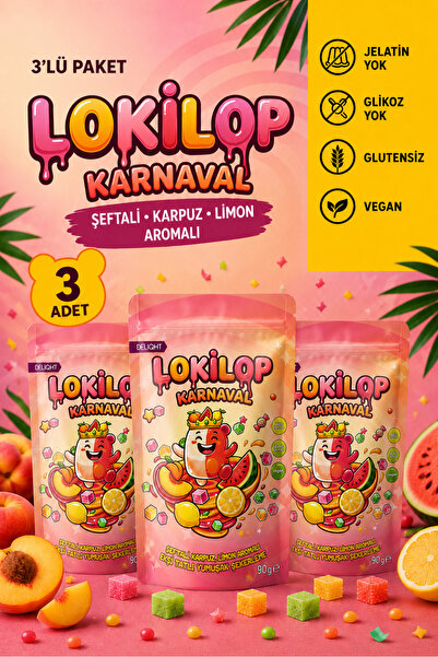 Deliqht Lokilop Karnaval 3 Adet X 90G Jelatinsiz Glikozsuz Glutensiz Vegan Ek...