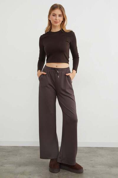 Fulla Moda Pantaloni de sport din modal cu talie cu șireturi și buzunare