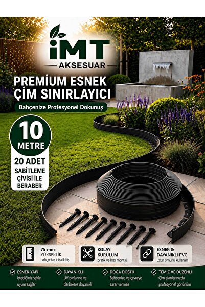 İMT AKSESUAR Esnek PVC Çim Ayırıcı Bahçe Peysaj Düzenleyici (10 Metre Siyah) ...