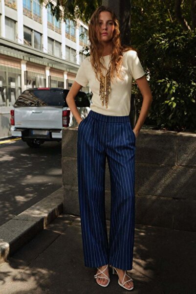 HAKKE Striped Palazzo Pants with Pockets