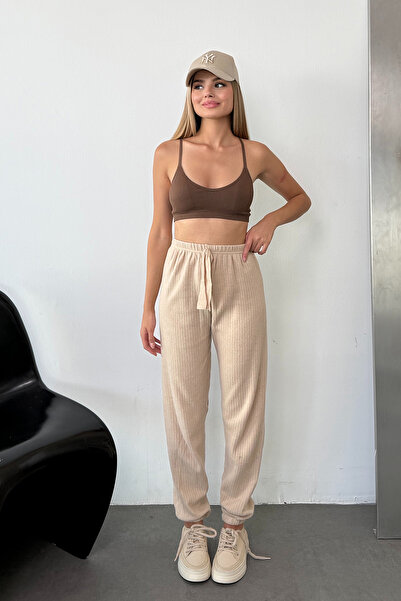 GİYSA Beige Camisole Pyjama Bottoms - Long, Elastic Leg, Cotton Blend - 6141
